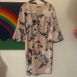 Calvin Klein Pink Floral Bell Sleeve Dress